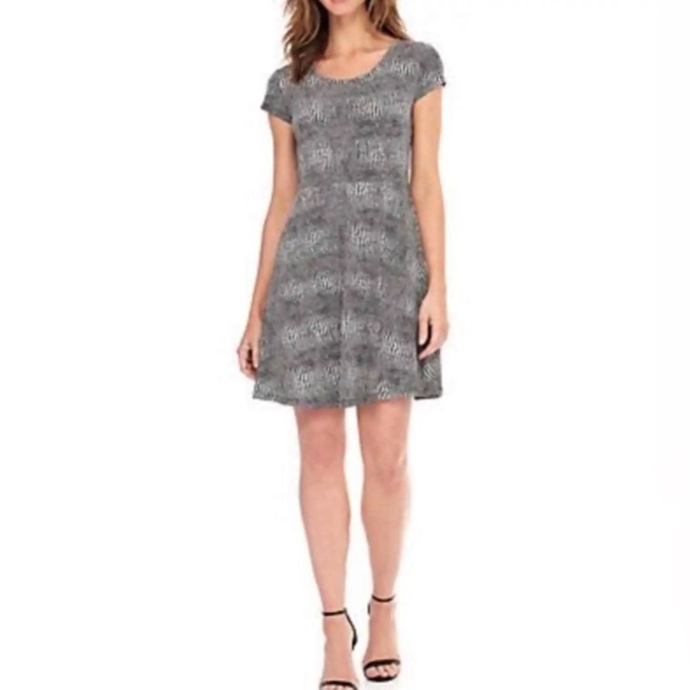 Michael Kors Animal Print Midi Dress L Navy White Preppy Feminine Coastal Beach